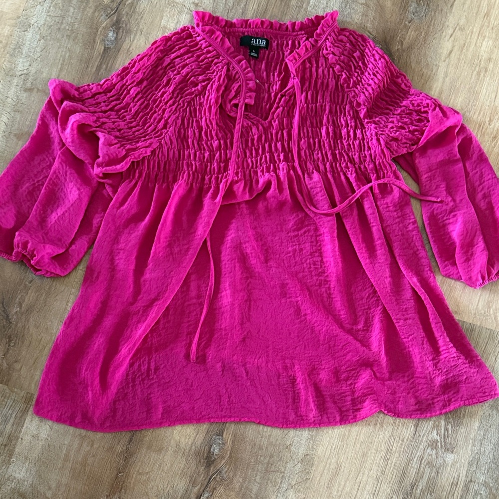 ANA Fuchsia Smocked Blouse - Size L